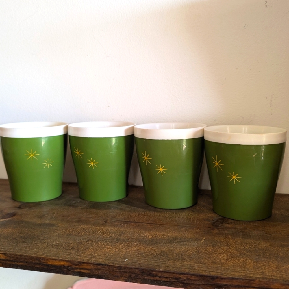 Vintage Insulated Thermoware Tumblers Gold Starburst Avocado Green 4 cups Atomic